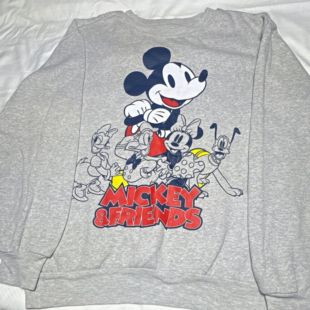 Disney Mickey & Friends Gray Fleece Pullover Crewneck Sweatshirt Kids M 7-9